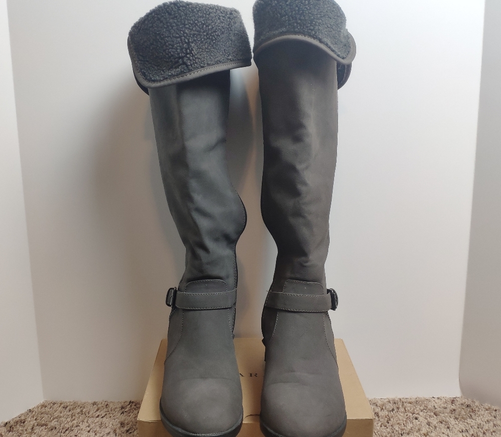 Leila Stone Grey Matte Knee High Boots